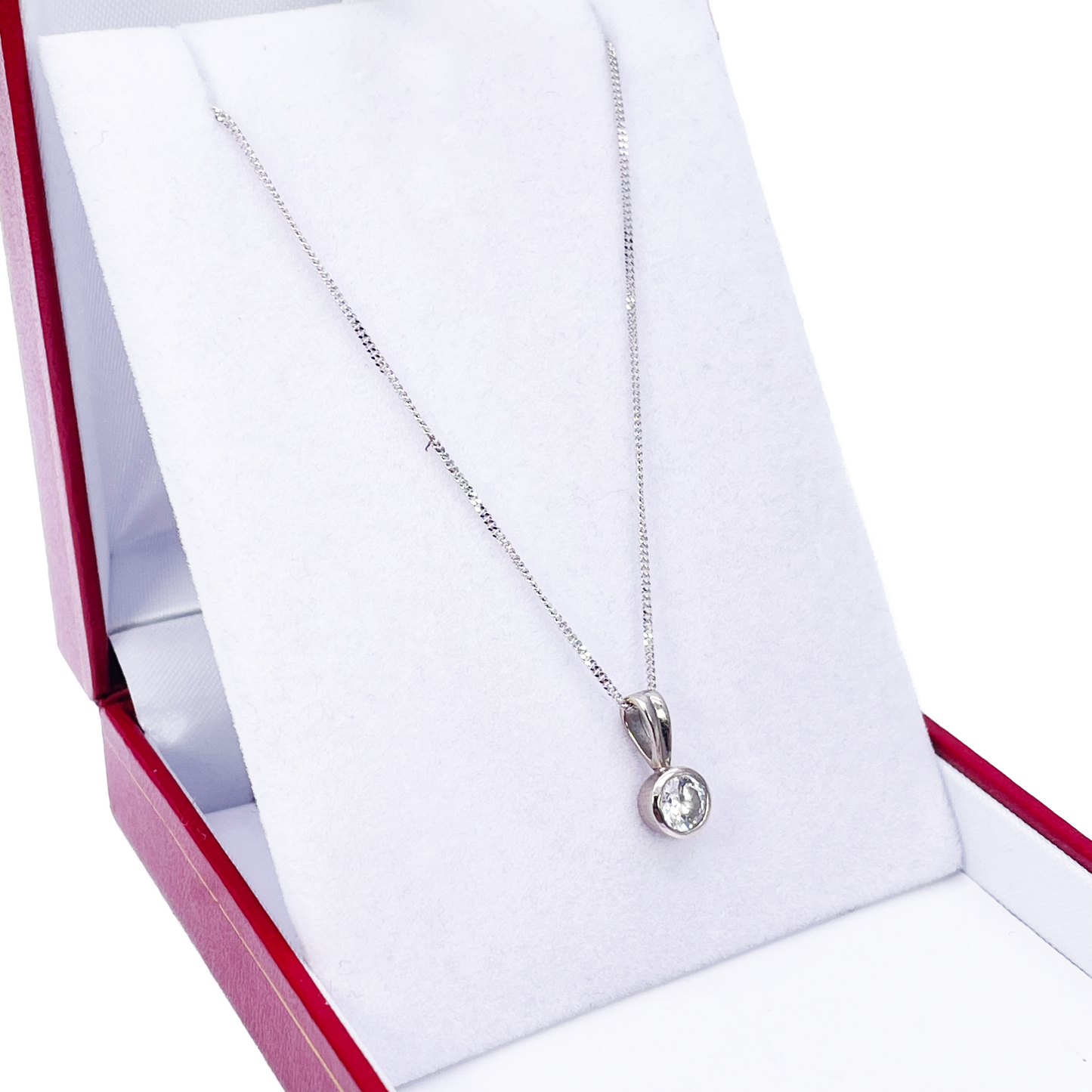 Round Natural Diamond Solitaire Bezel Rubover Set Pendant & Chain 0.30ct GIA Certified 