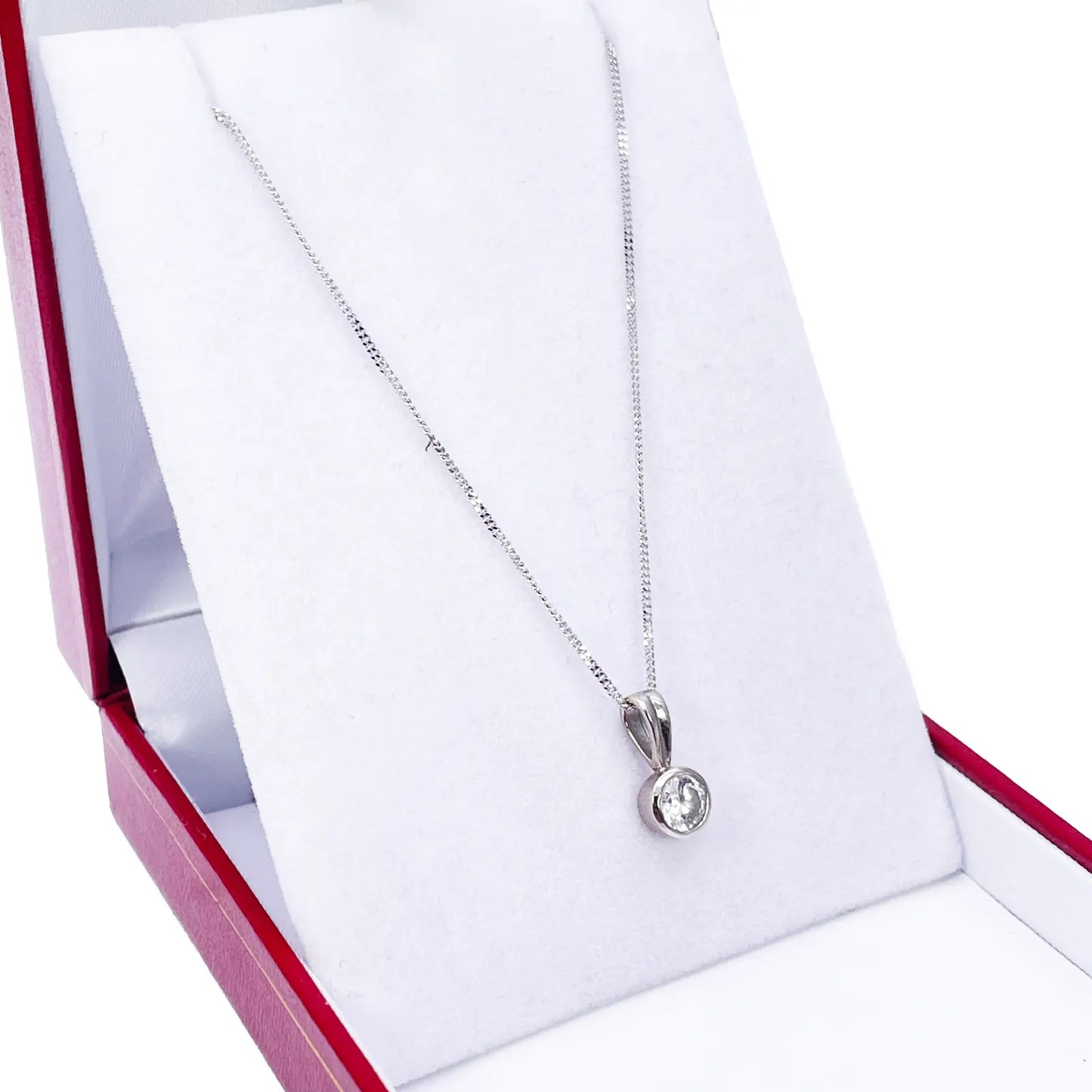 Round Natural Diamond Solitaire Bezel Rubover Set Pendant & Chain 0.50ct GIA Certified 