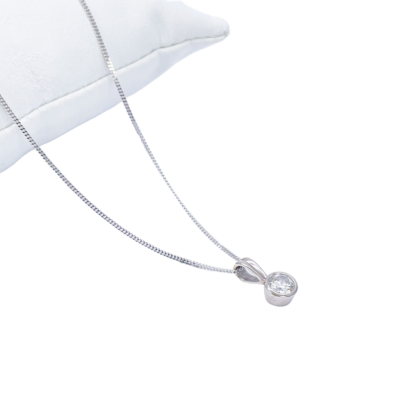 Round Natural Diamond Solitaire Bezel Rubover Set Pendant & Chain 0.50ct GIA Certified 