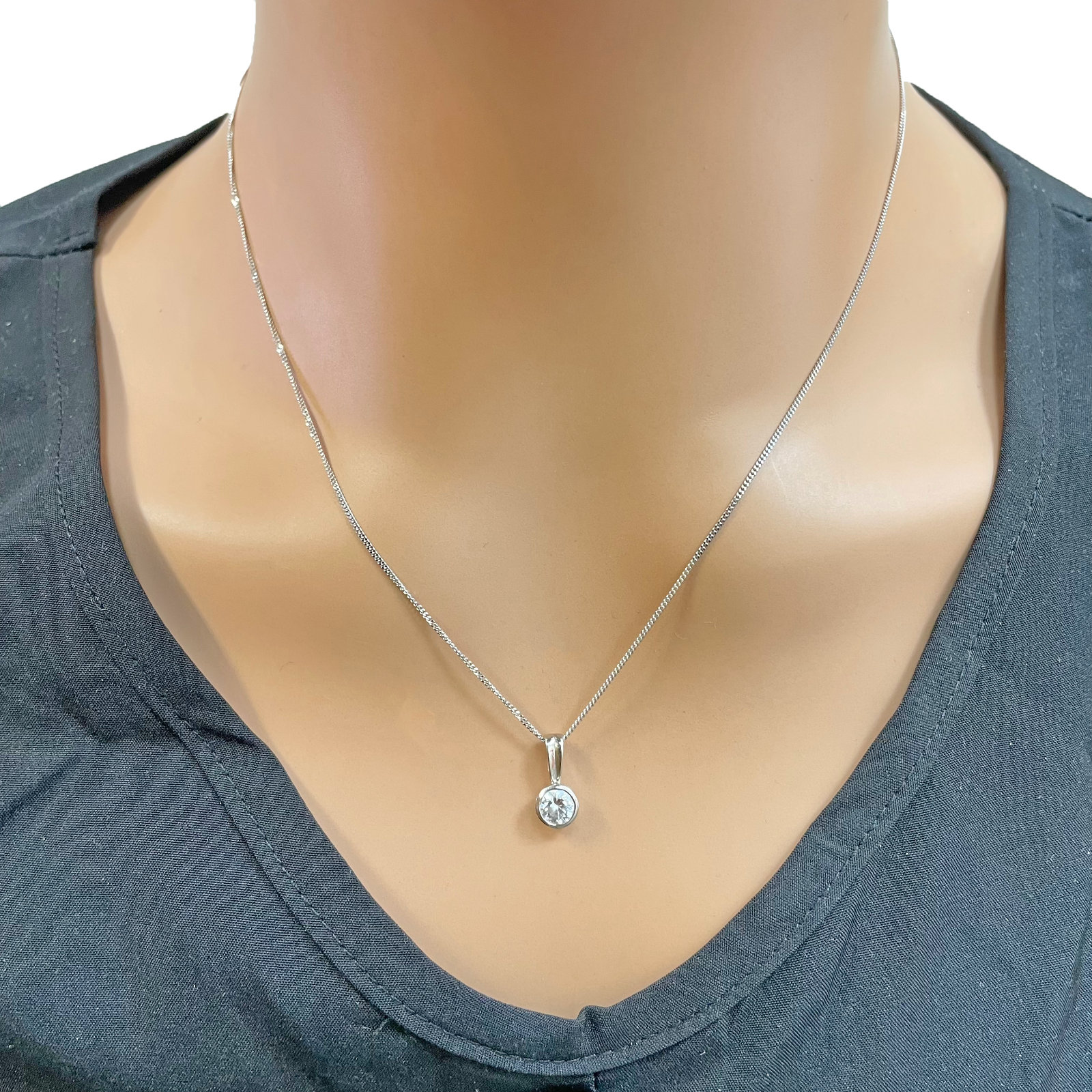 Round Natural Diamond Solitaire Bezel Rubover Set Pendant & Chain 0.50ct GIA Certified 