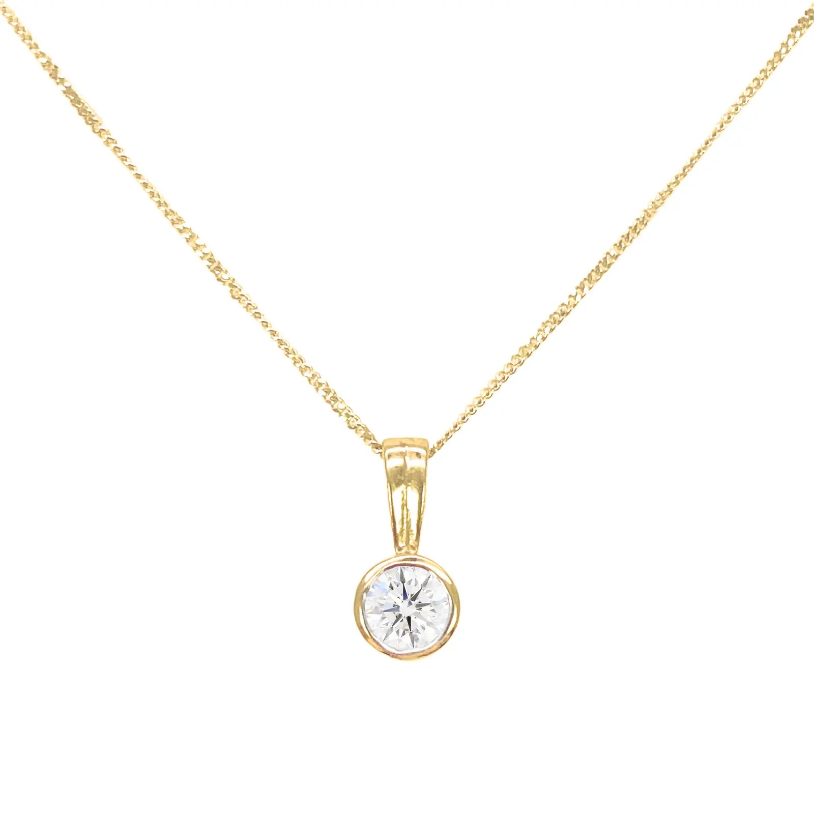 Round Natural Diamond Solitaire Bezel Rubover Set Pendant & Chain 0.50ct GIA Certified 