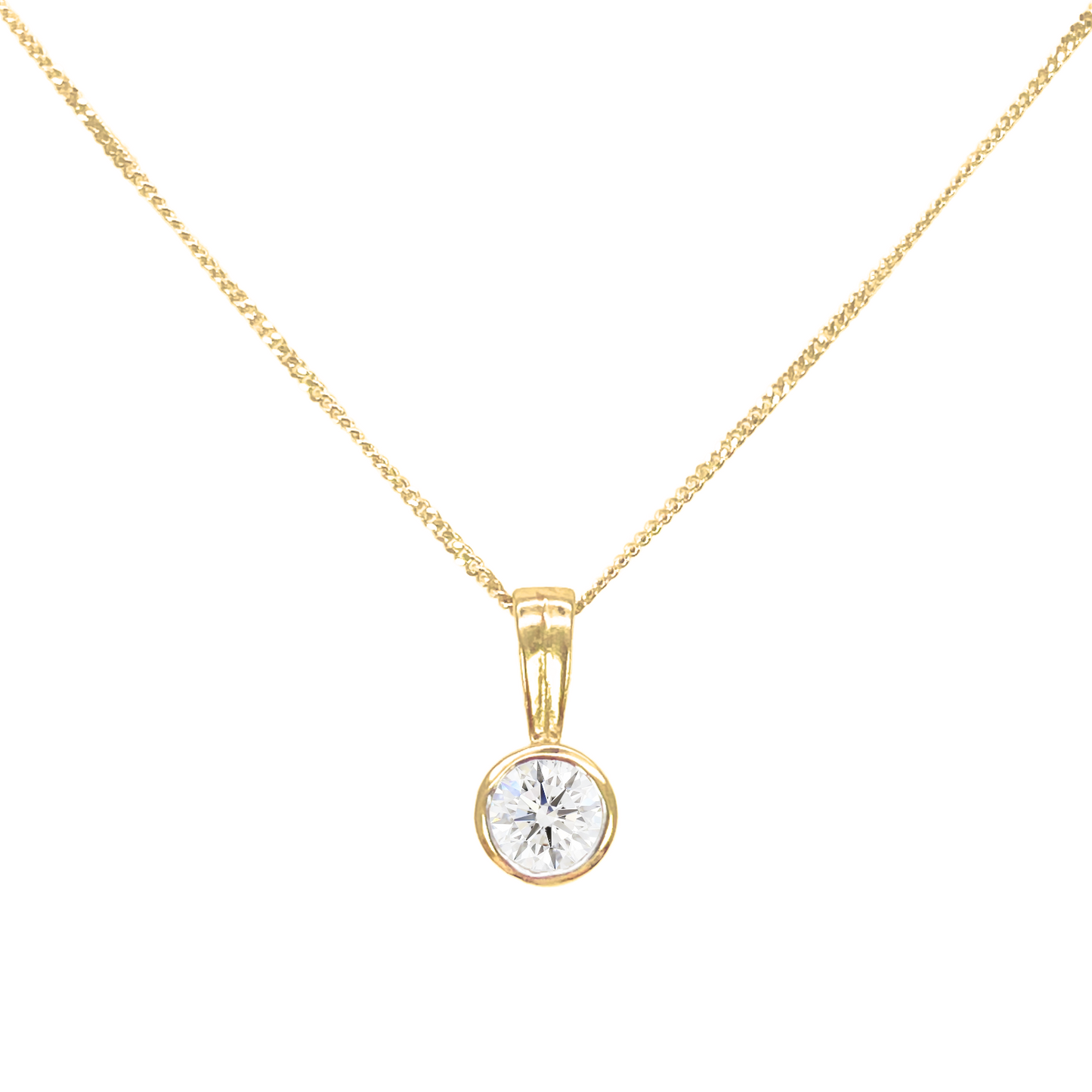 Round Natural Diamond Solitaire Bezel Rubover Set Pendant & Chain 0.50ct GIA Certified 