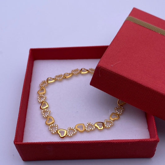 22ct Yellow Gold & CZ Fancy Heart Ladies Bracelet 7.5'' inches 916