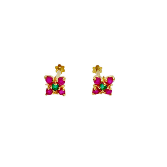 22ct Yellow Gold Ruby & Emerald Children's Floral Stud Earrings Claw Set