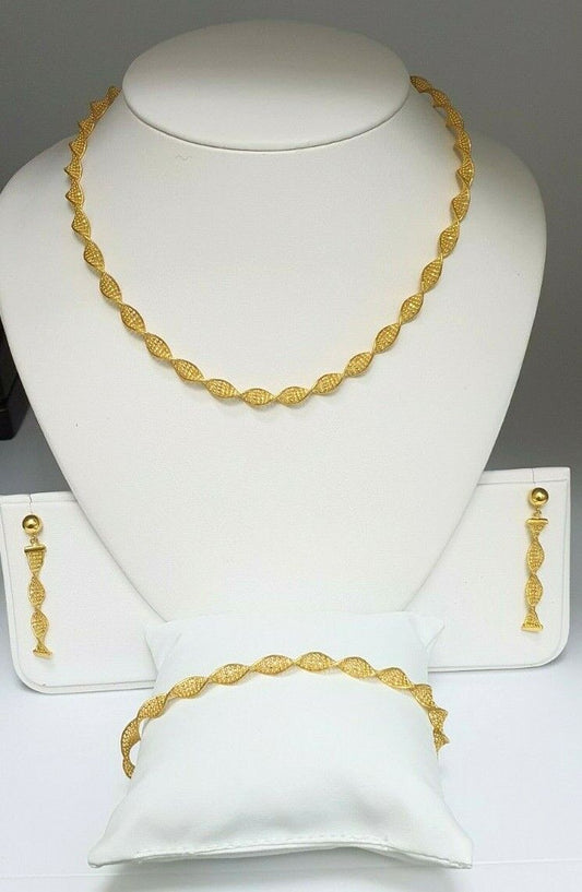 22ct Yellow Gold Fancy Plain Gold Necklace Earrings & Bracelet Set 20'' Inch