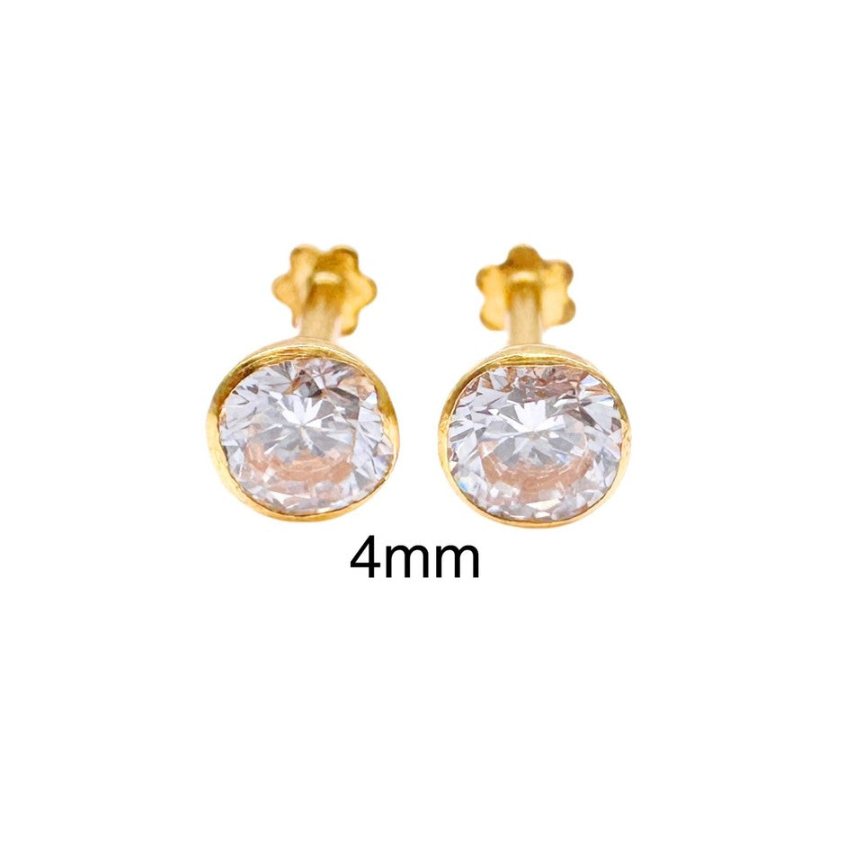22ct Yellow Gold Round Bezel Children's Stud Earrings 2.5-4.5mm 