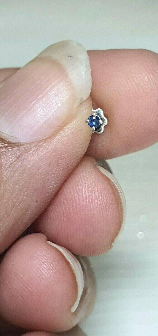 18ct White Gold & Blue Sapphire Nose Stud / Nose Pin 0.02 Carats 4-Claw 2.0 mm