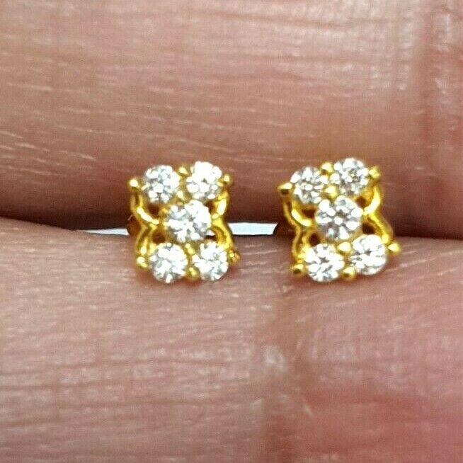 22ct Yellow gold cluster Five Cubic Zircon Children's earrings