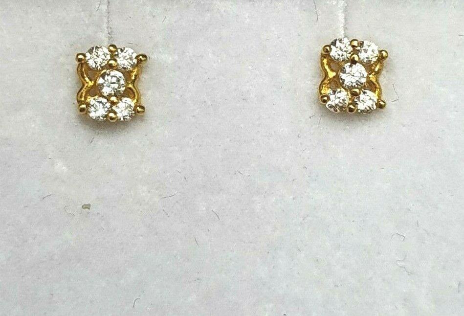 22ct Yellow gold cluster Five Cubic Zircon Children's earrings