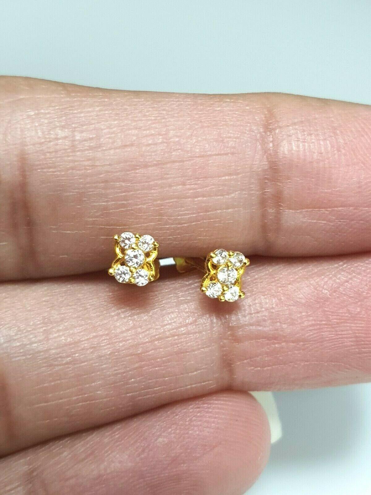 22ct Yellow gold cluster Five Cubic Zircon Children's earrings