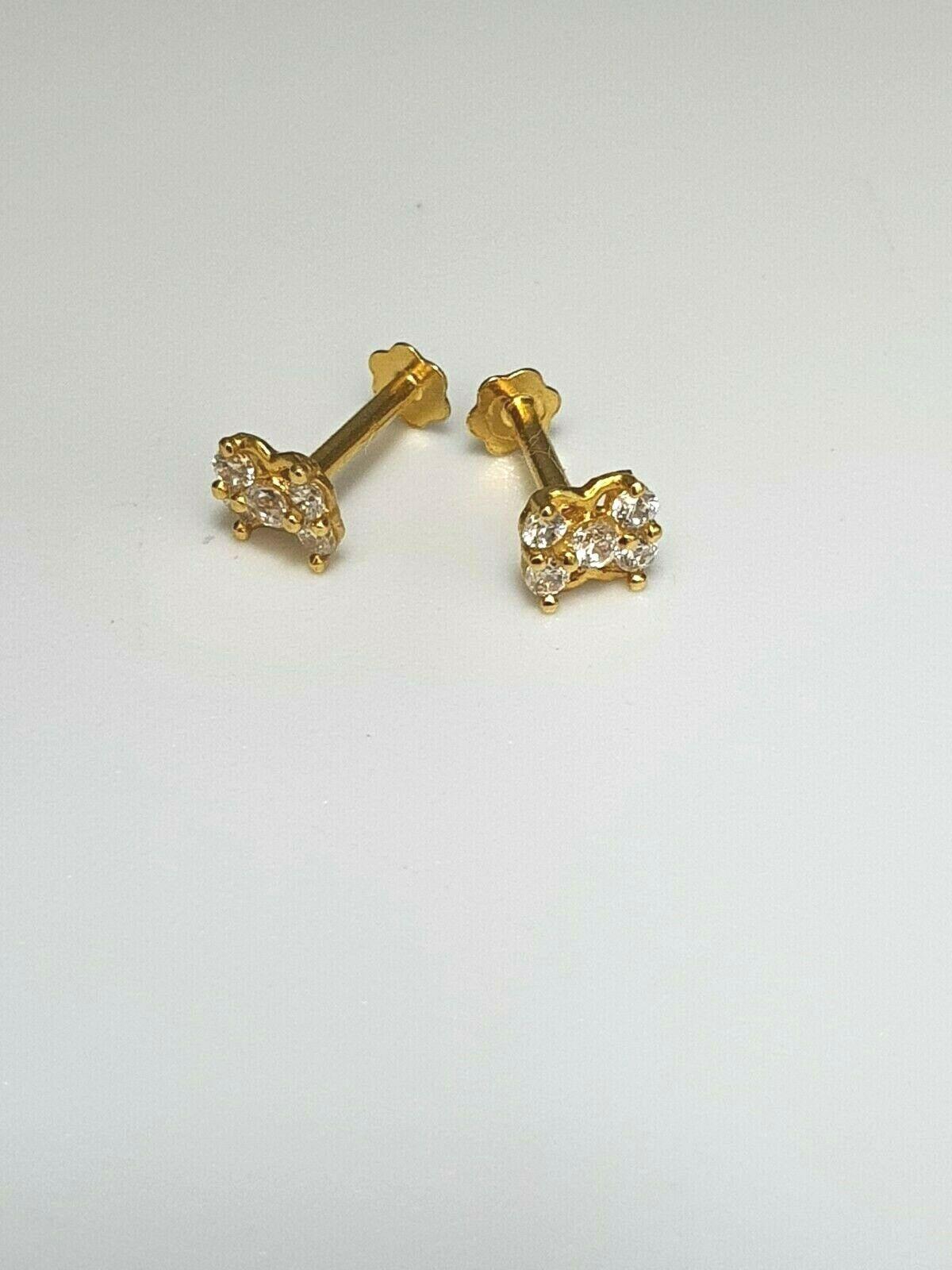 22ct Yellow gold cluster Five Cubic Zircon Children's earrings