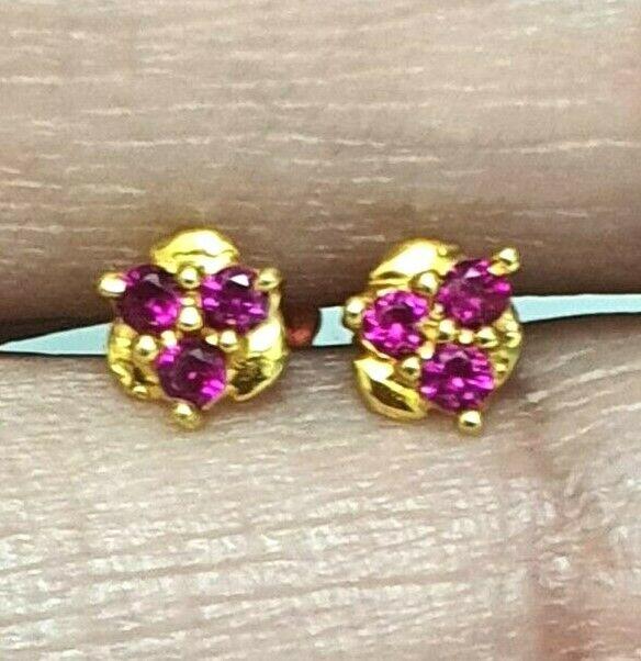 22ct Yellow gold Red Cubic Zircon Children's earrings