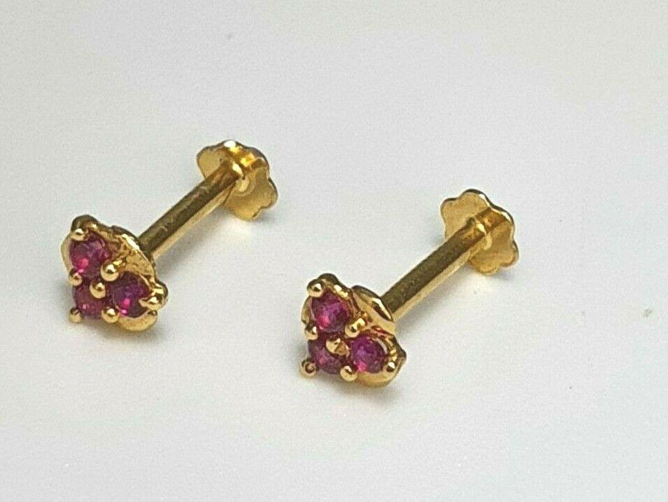 22ct Yellow gold Red Cubic Zircon Children's earrings