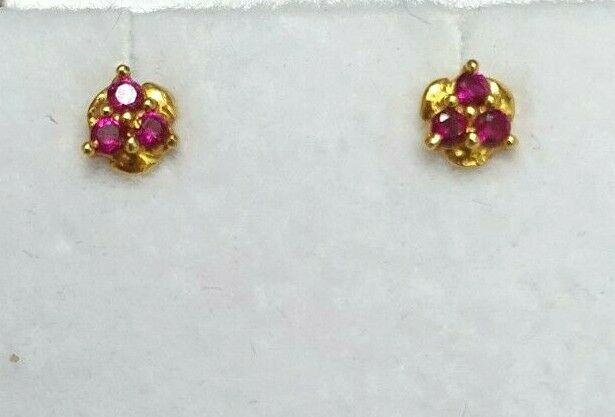 22ct Yellow gold Red Cubic Zircon Children's earrings