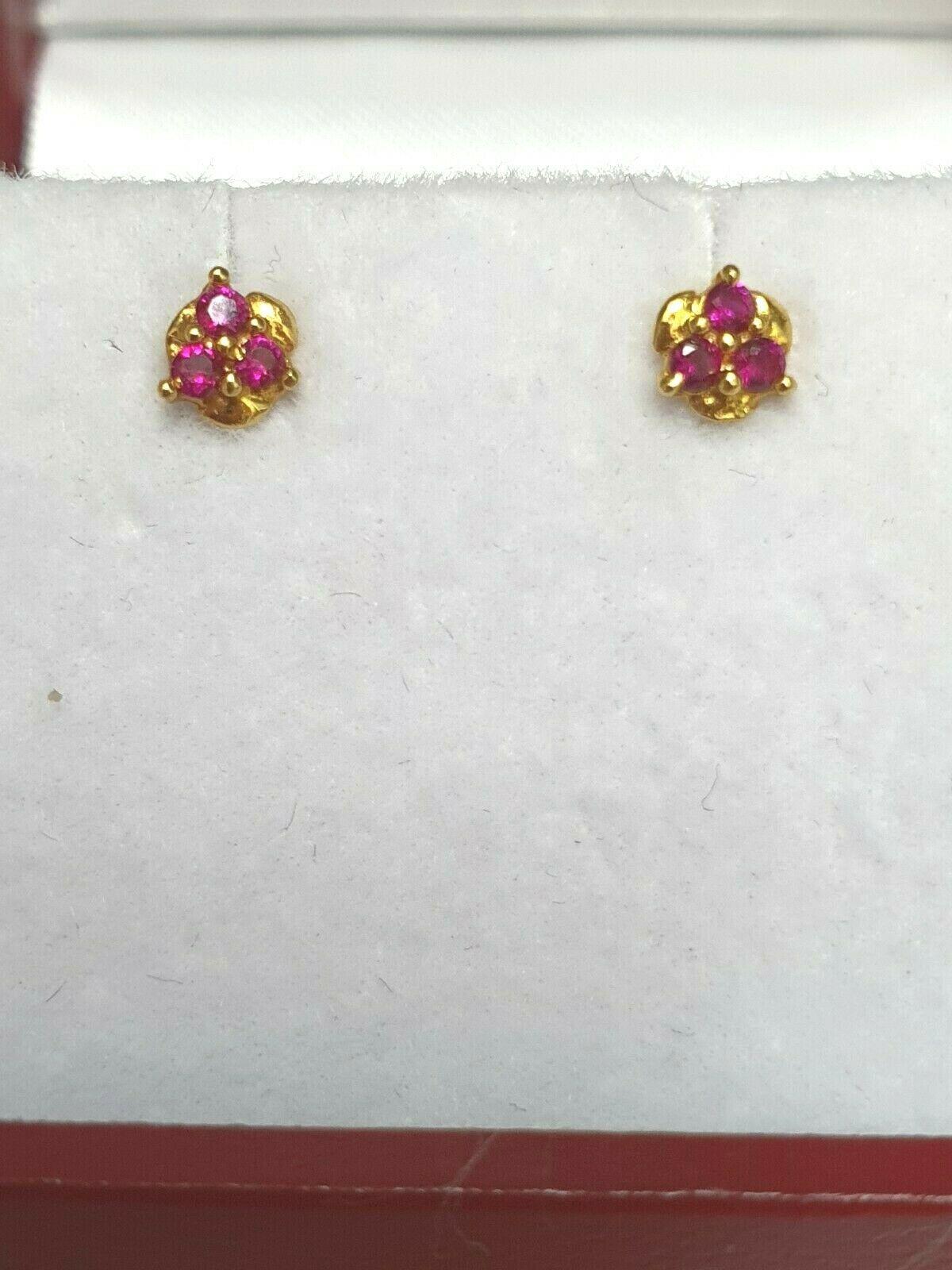 22ct Yellow gold Red Cubic Zircon Children's earrings