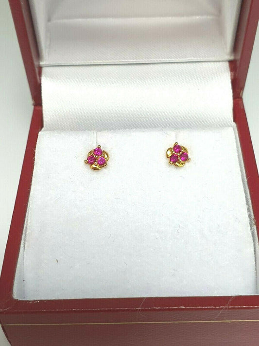 22ct Yellow gold Red Cubic Zircon Children's earrings