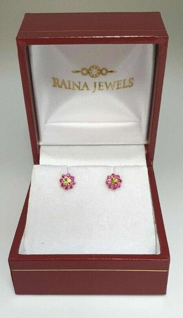 22ct Yellow Gold Eight Red Cubic Zircon Children's Earrings