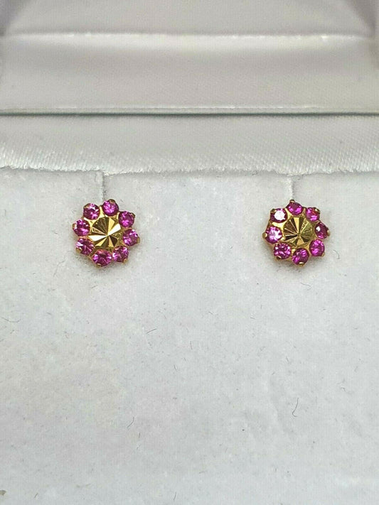 22ct Yellow Gold Eight Red Cubic Zircon Children's Earrings