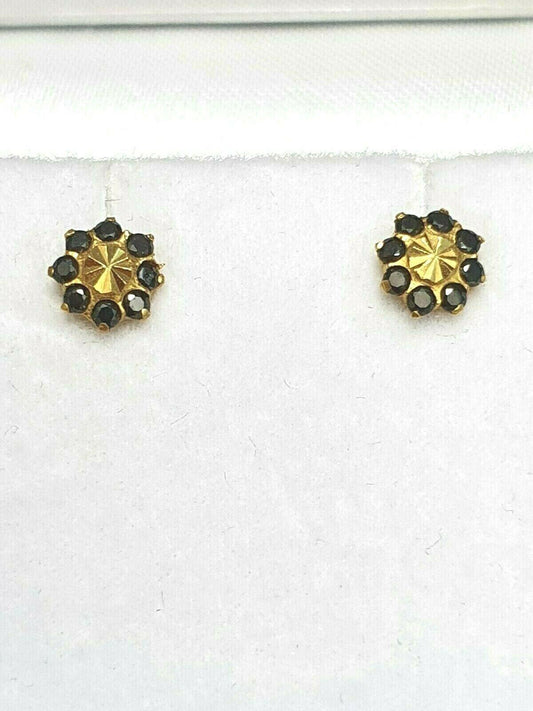 22ct Yellow gold Black Cubic Zircon Children's earrings claw set