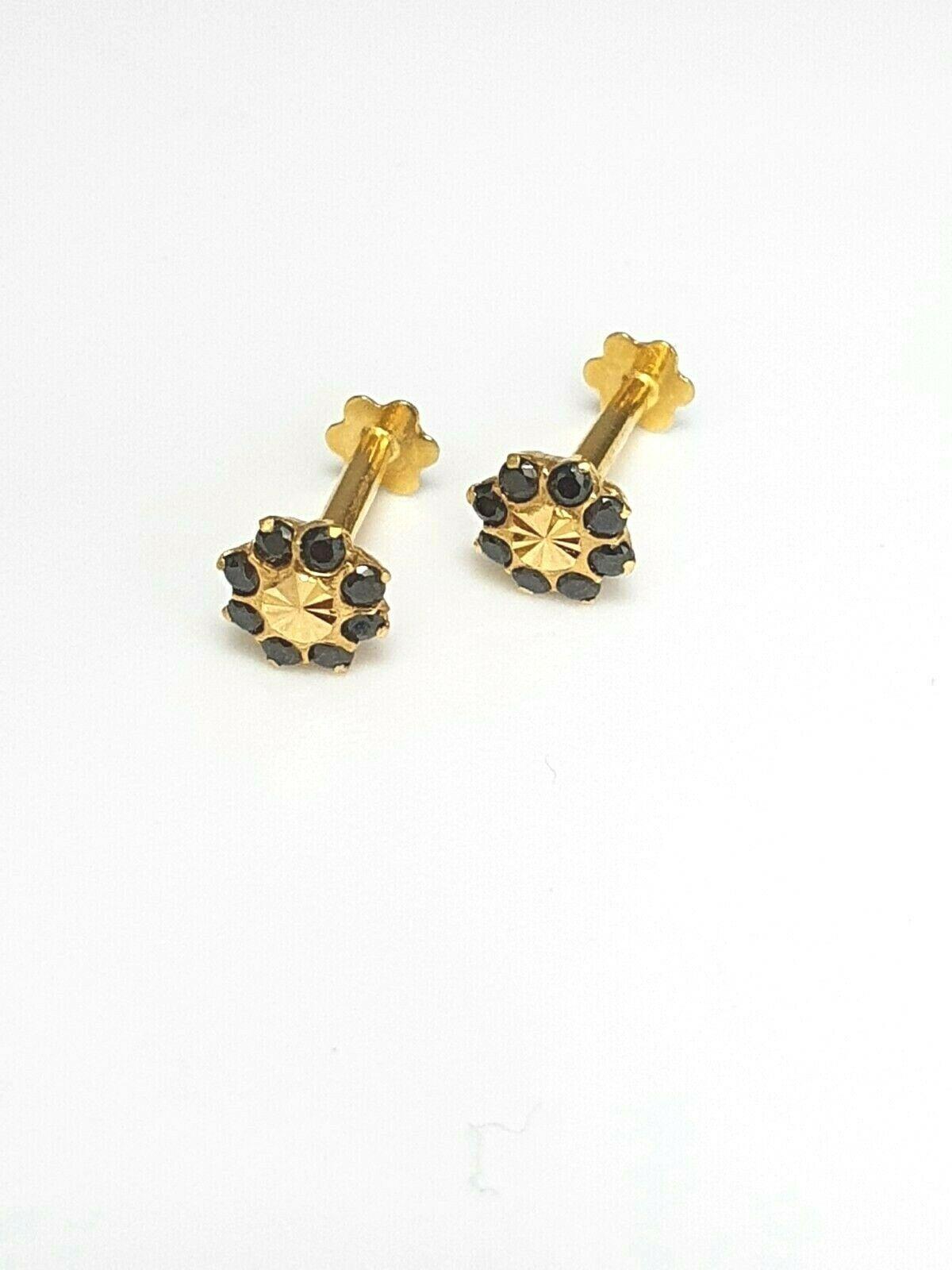 22ct Yellow gold Black Cubic Zircon Children's earrings claw set