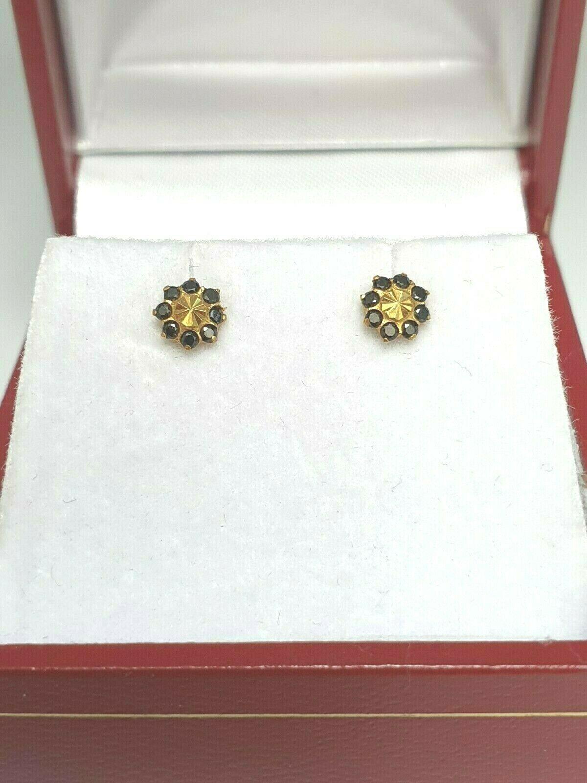 22ct Yellow gold Black Cubic Zircon Children's earrings claw set