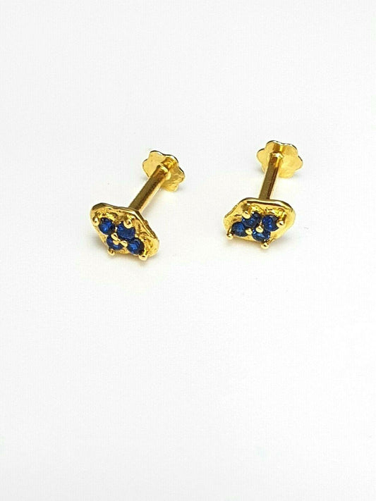 22ct Yellow gold Blue Cubic Zircon Children's earrings claw set