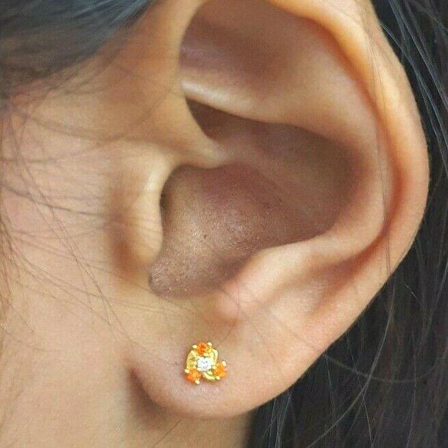 22ct Yellow Gold Orange Cubic Zircon Children's earrings claw set