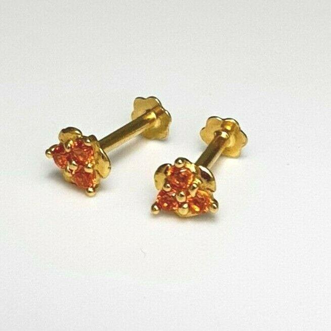 22ct Yellow Gold Orange Cubic Zircon Children's earrings claw set