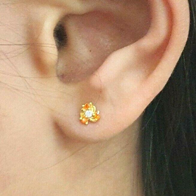 22ct Yellow Gold Orange Cubic Zircon Children's earrings claw set