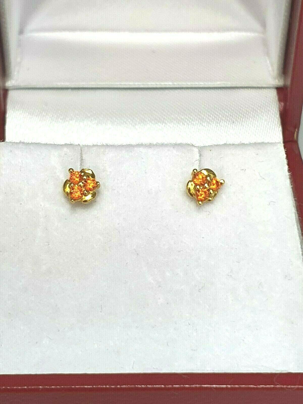 22ct Yellow Gold Orange Cubic Zircon Children's earrings claw set