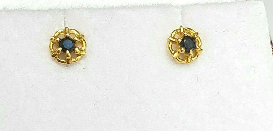 22ct Yellow gold Black solitaire Cubic Zircon Children's earrings claw set