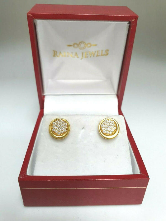 22ct Yellow Gold Cubic Zirconia Button Earrings Claw Set