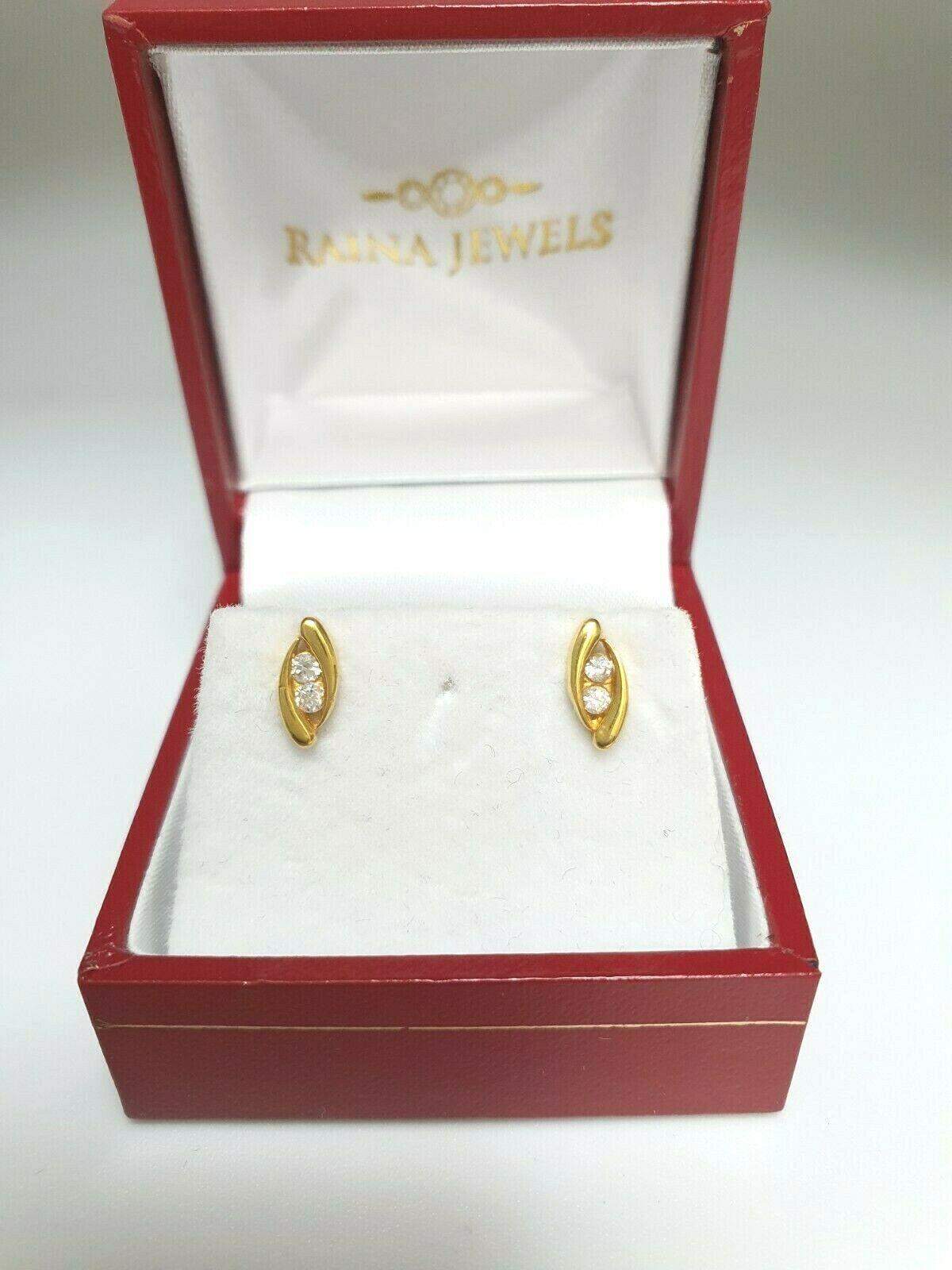 22ct Yellow Gold Two Stone Cubic Zirconia Earrings Claw Set