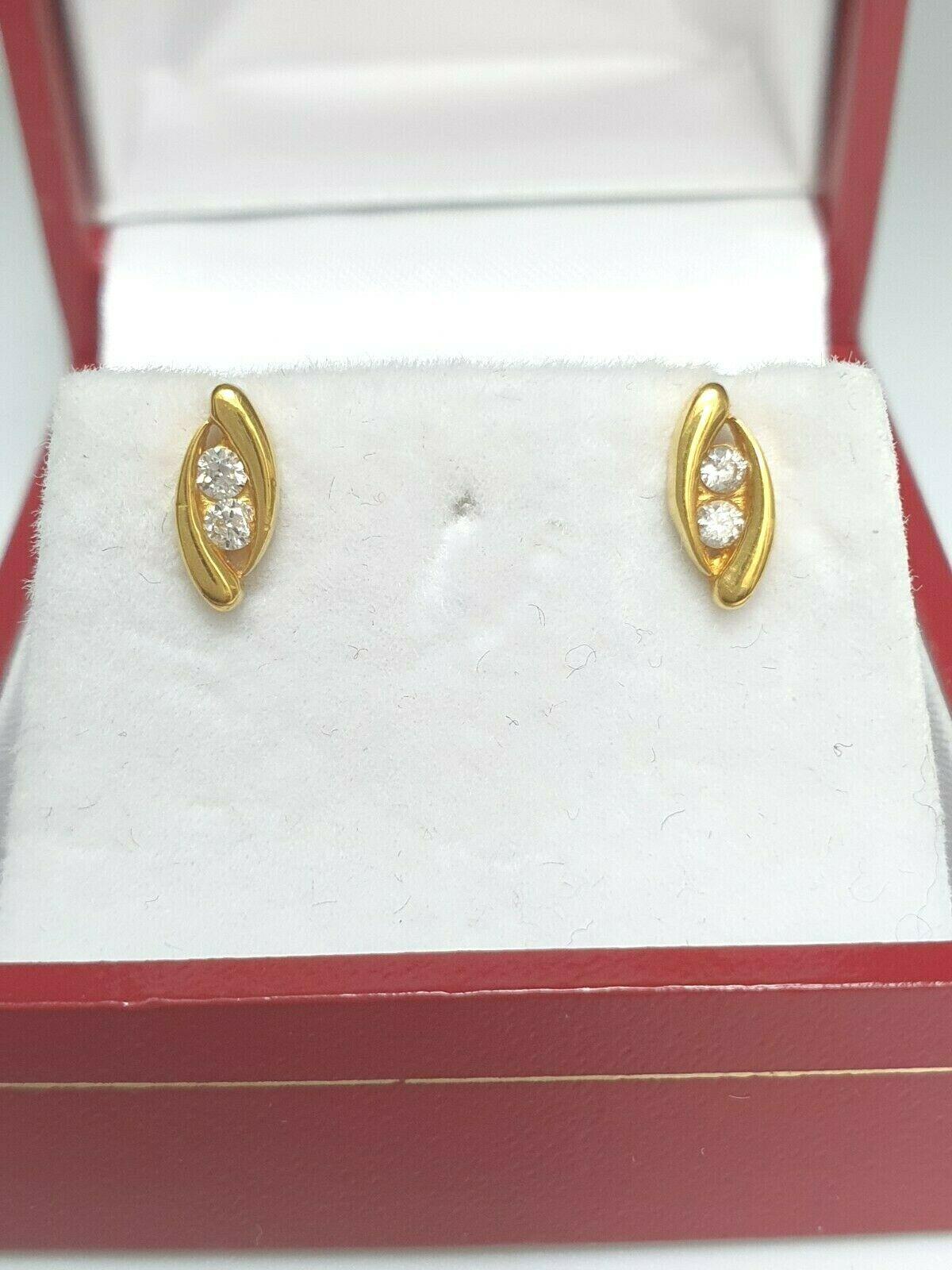 22ct Yellow Gold Two Stone Cubic Zirconia Earrings Claw Set