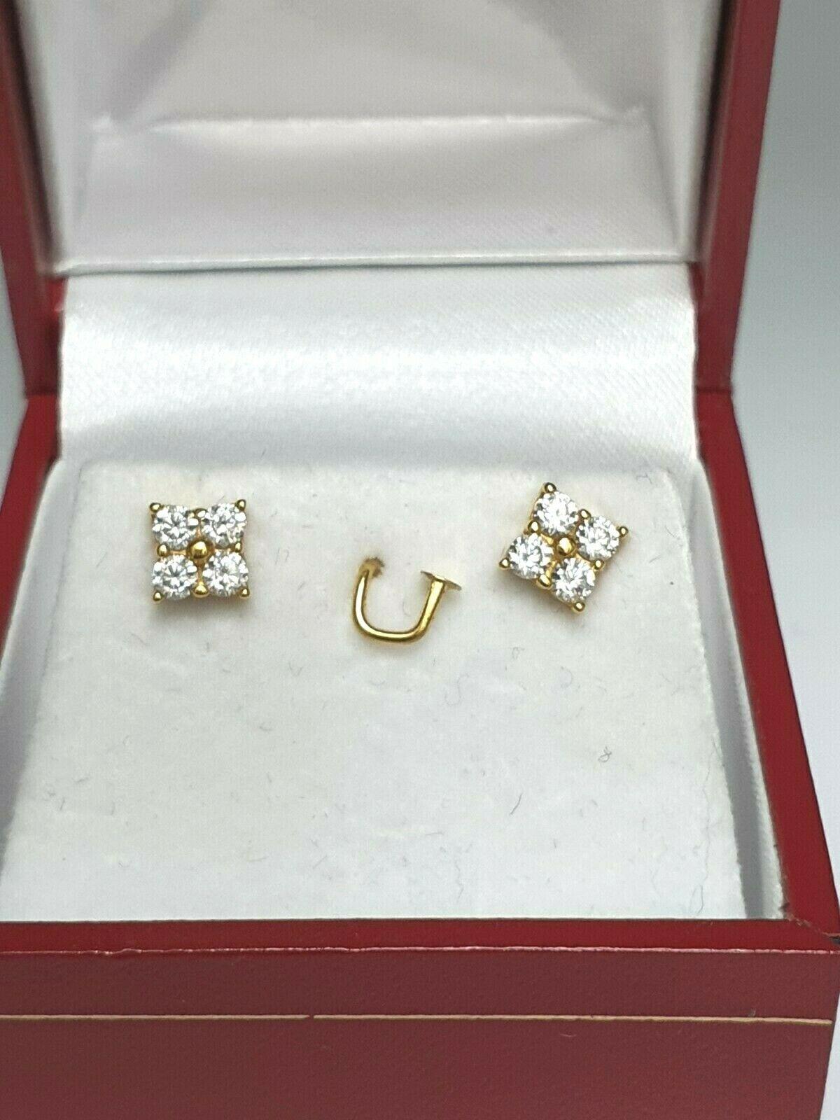 22ct Yellow Gold Cubic Zirconia Four Stone Earrings Claw Set