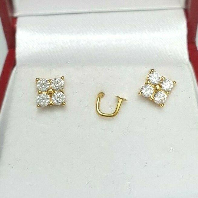 22ct Yellow Gold Cubic Zirconia Four Stone Earrings Claw Set