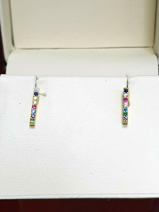 22ct Yellow Gold Multi Colour Cubic Zirconia Bar-Stud Earrings