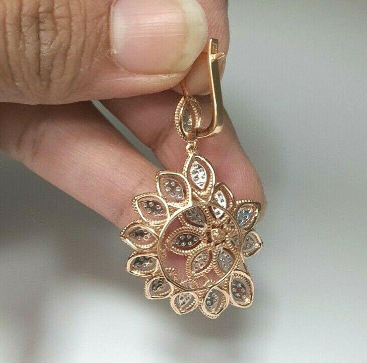 18ct Rose Gold Diamond Pendant & Chain With Matching Earrings 2.61ct