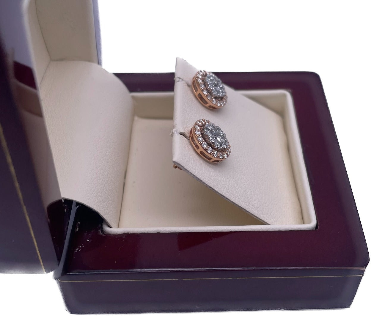 18Carat Rose Gold & Diamond Halo Pair of Studs Earrings With 0.92 Carat Diamonds