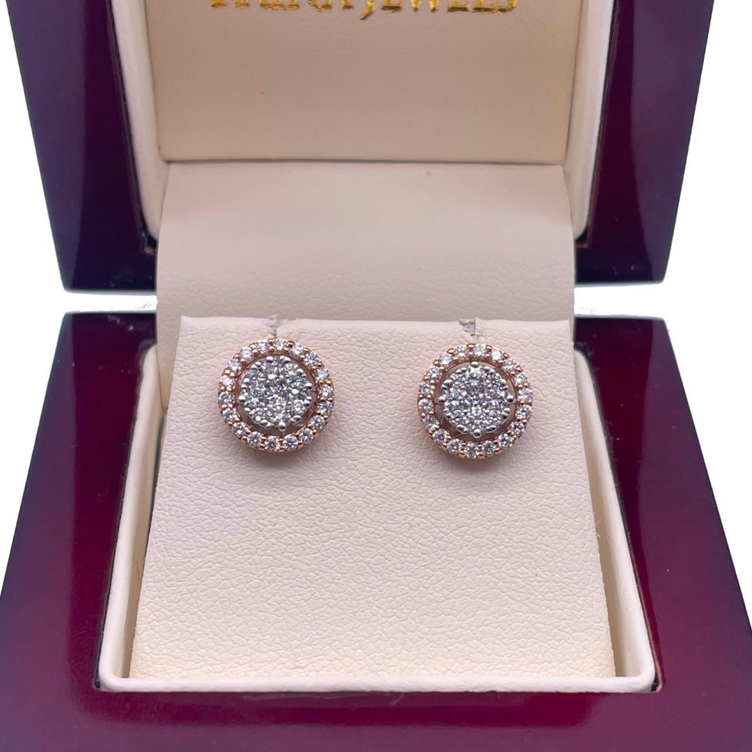 18Carat Rose Gold & Diamond Halo Pair of Studs Earrings With 0.92 Carat Diamonds