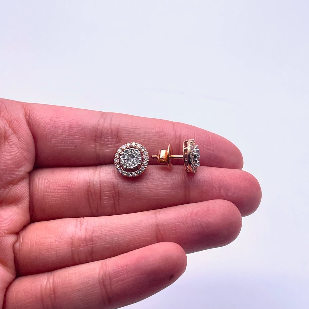 18Carat Rose Gold & Diamond Halo Pair of Studs Earrings With 0.92 Carat Diamonds