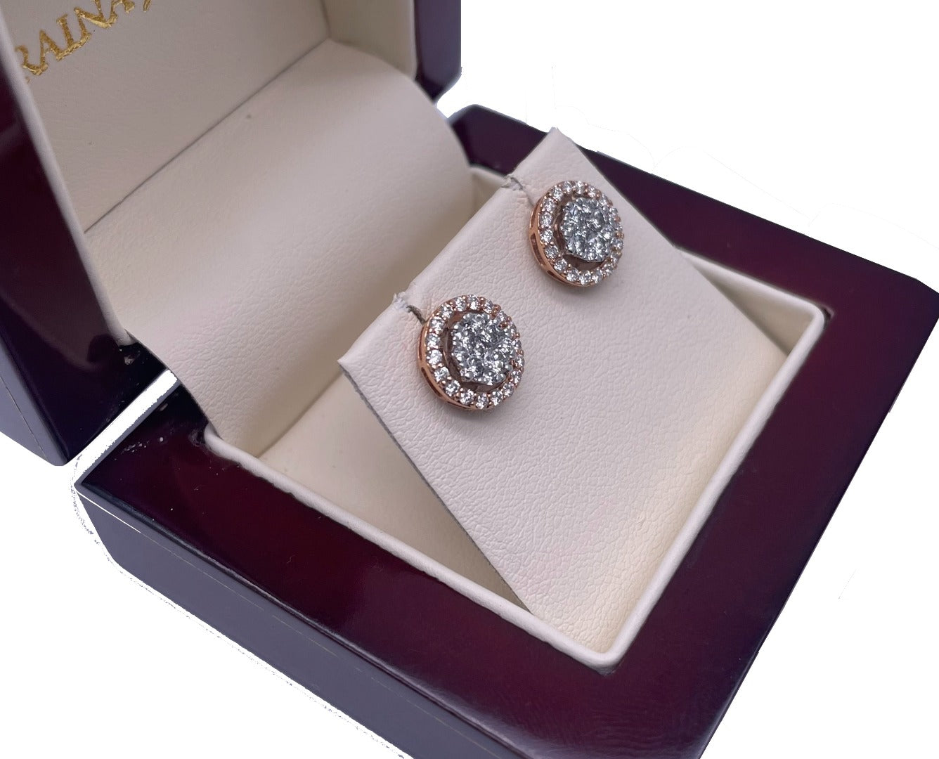 18Carat Rose Gold & Diamond Halo Pair of Studs Earrings With 0.92 Carat Diamonds