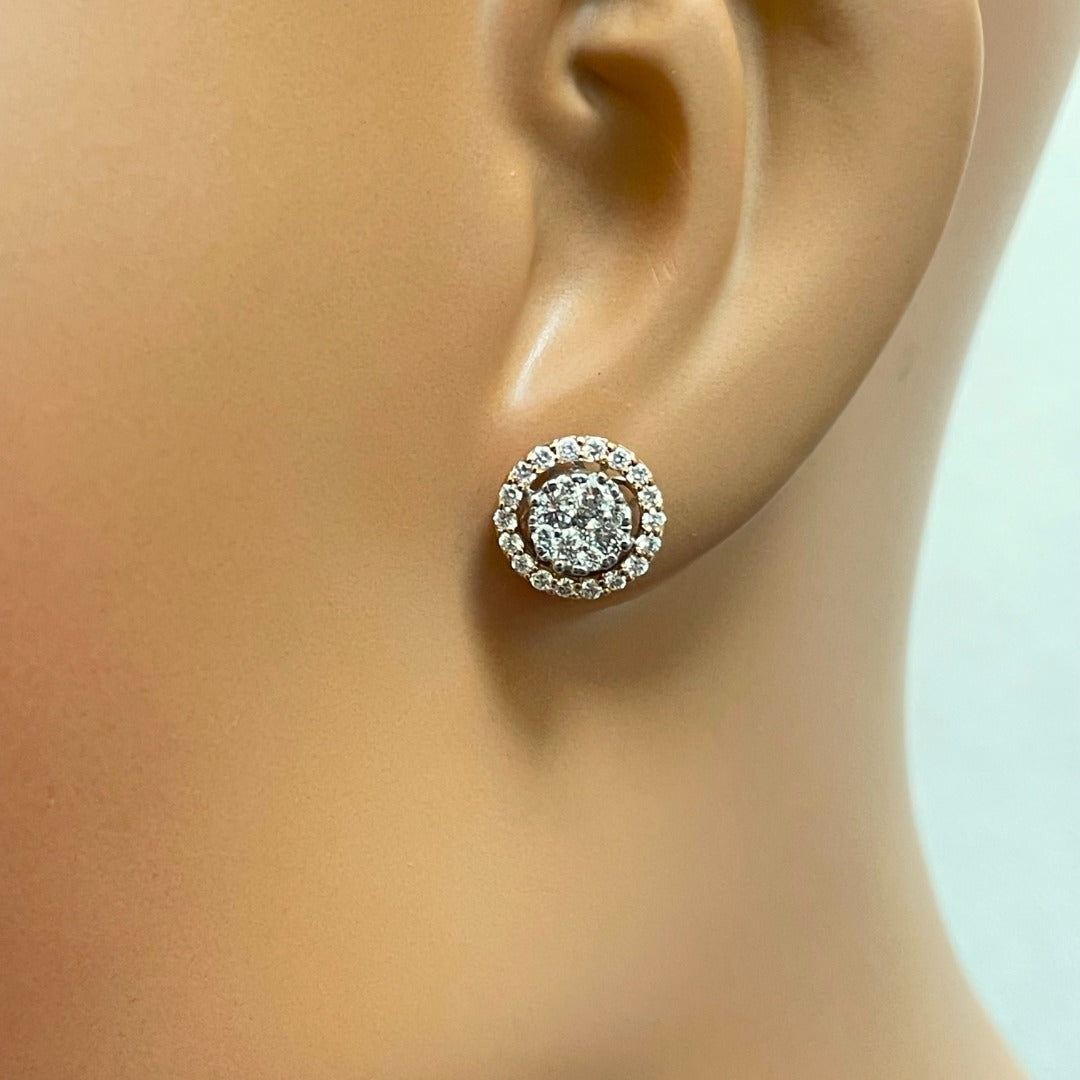 18Carat Rose Gold & Diamond Halo Pair of Studs Earrings With 0.92 Carat Diamonds