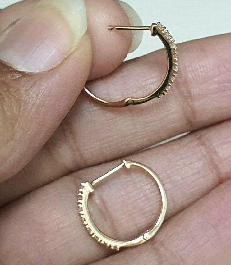 18ct Rose Gold Diamond Pair of Hoop Earrings 0.10ct 1.1mm wide