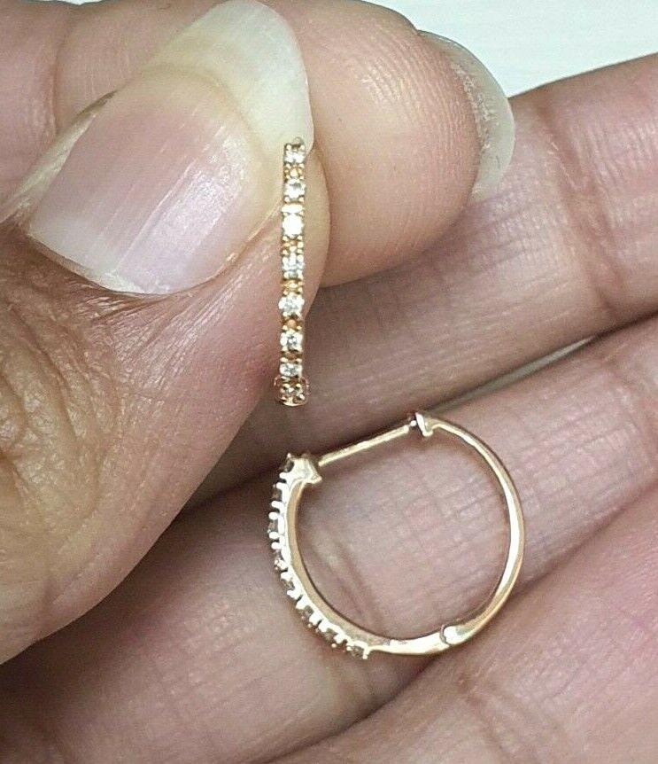 18ct Rose Gold Diamond Pair of Hoop Earrings 0.10ct 1.1mm wide