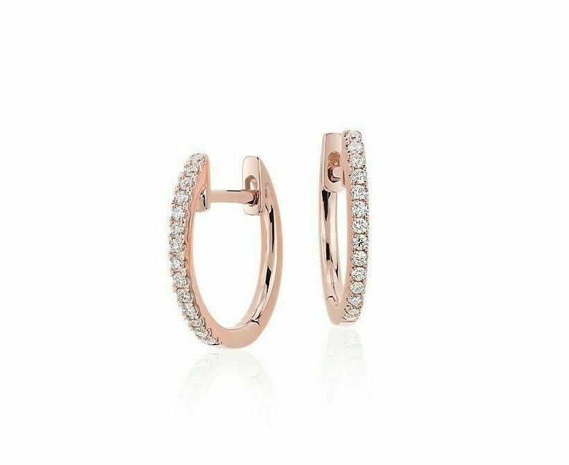 18ct Rose Gold Diamond Pair of Hoop Earrings 0.10ct 1.1mm wide