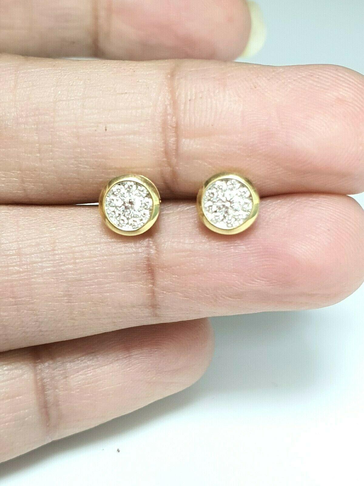 18ct Yellow Gold Diamond Cluster Ear Studs Bezel set 0.25cts GSI