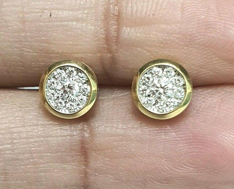 18ct Yellow Gold Diamond Cluster Ear Studs Bezel set 0.25cts GSI