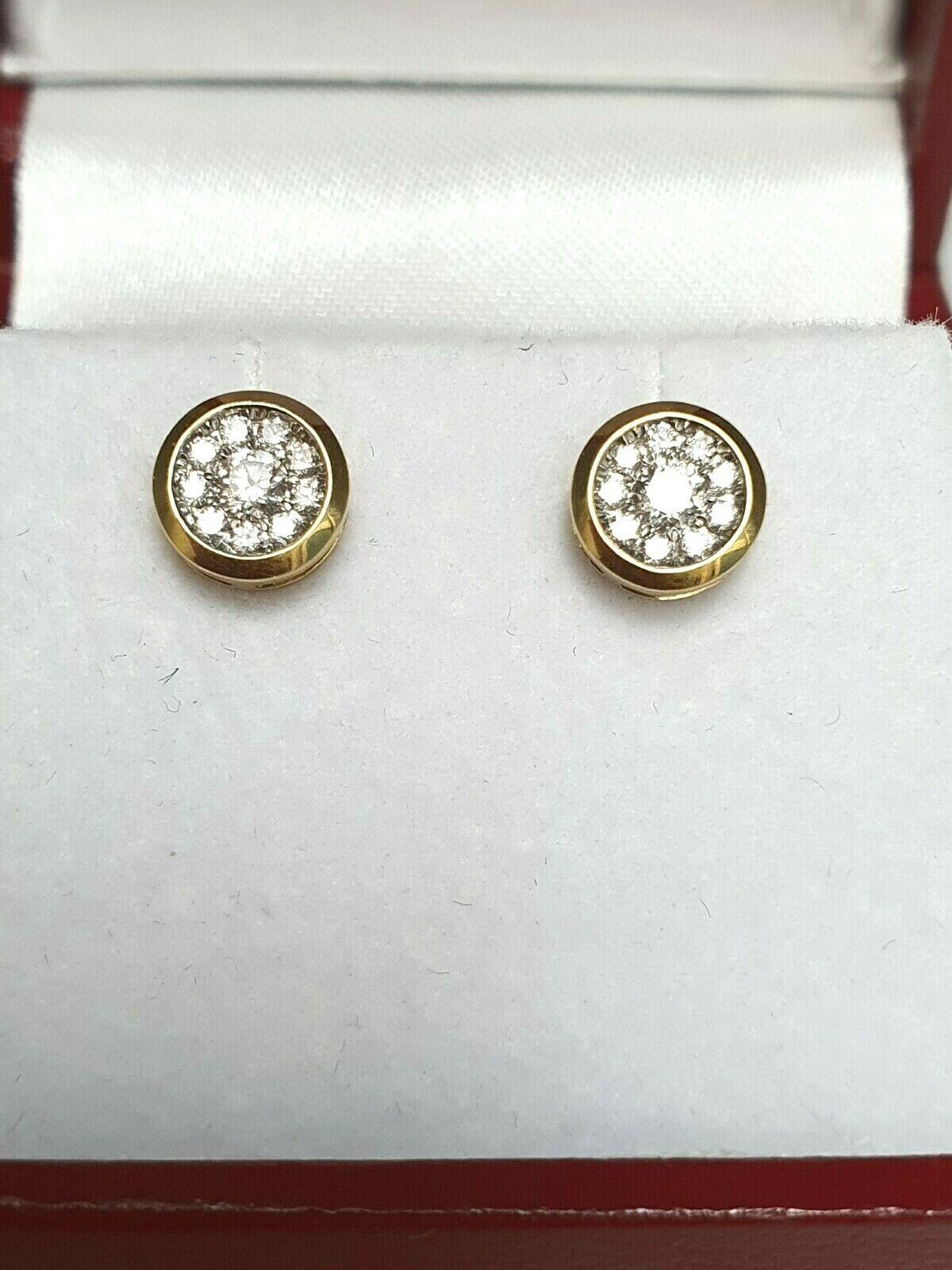 18ct Yellow Gold Diamond Cluster Ear Studs Bezel set 0.25cts GSI