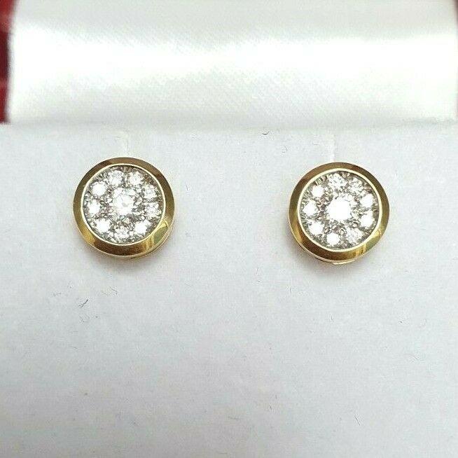 18ct Yellow Gold Diamond Cluster Ear Studs Bezel set 0.25cts GSI